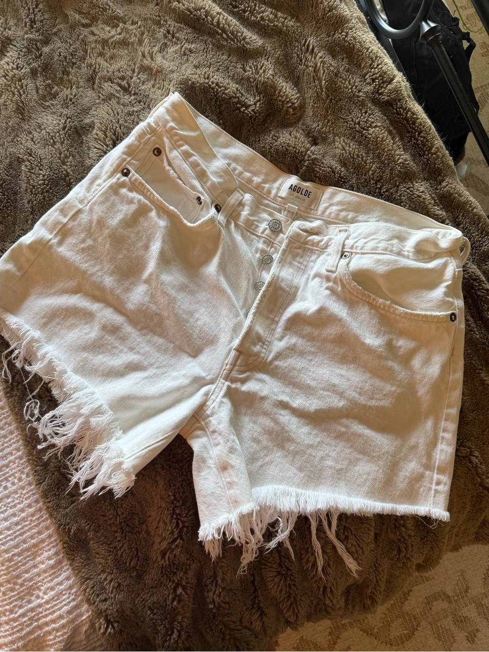 Agolde White Frayed High-Rise Denim Shorts